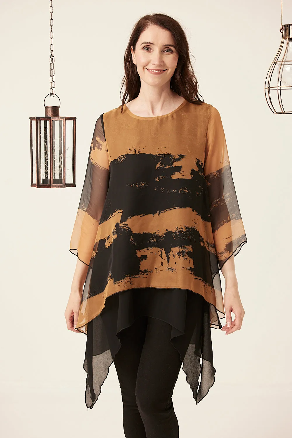 Saloos Split Back Chiffon Layered Tunic with Necklace