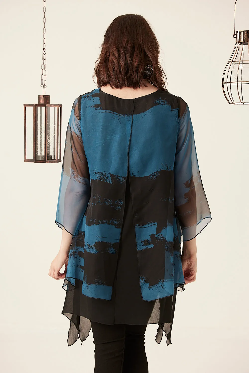 Saloos Split Back Chiffon Layered Tunic with Necklace