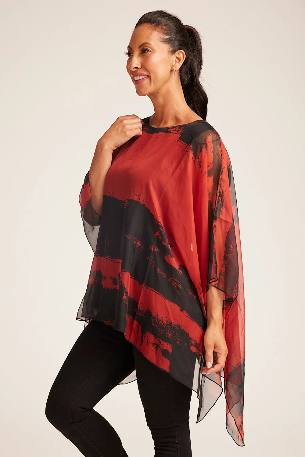 Saloos Split Back Chiffon Layered Tunic with Necklace