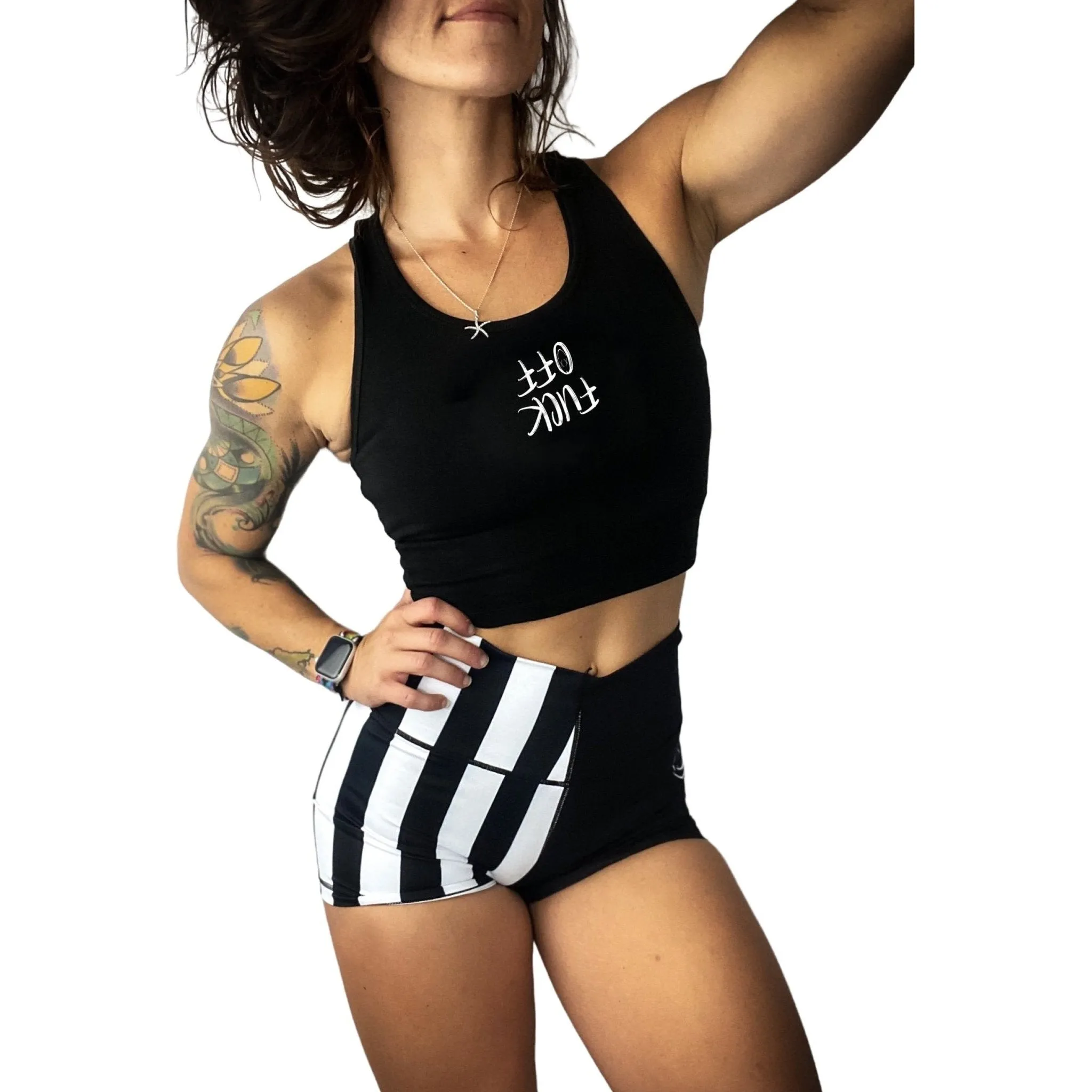 Salty Savage Ladies "Fuck Off" Cropped Racerback Tank | Micro WIPE OUT Edition