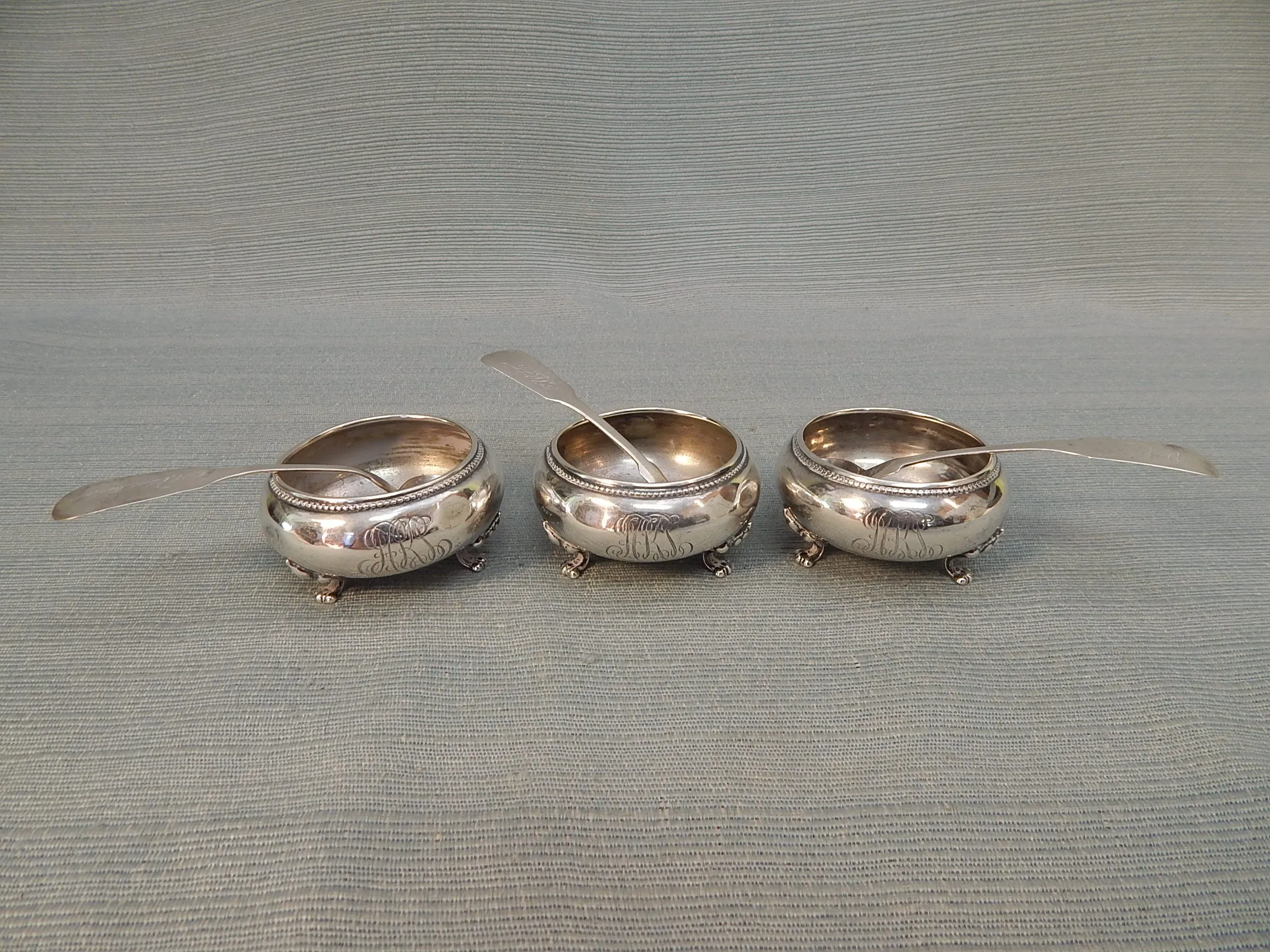 Set of 3 Towle Sterling Salt Cellars with Spoons - Good Vintage Condition