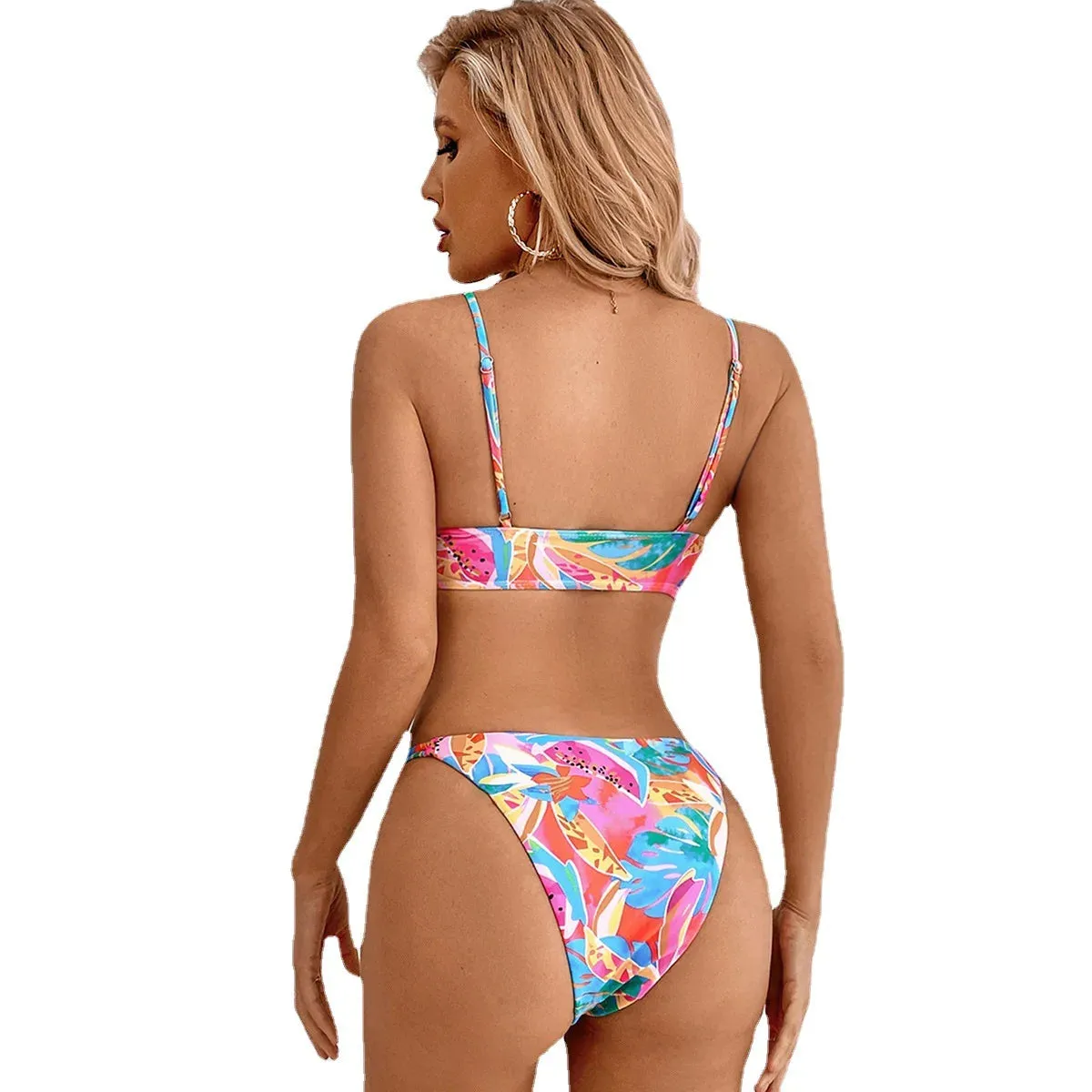 Sexy Floral Swimwear with Pad Two Piece Backless