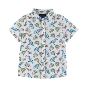 Short Sleeve Buttondown Shirt | Grey Dino Print