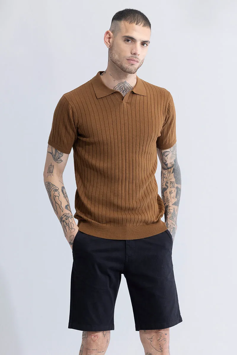 Sleek Striped Brown Polo T-Shirt