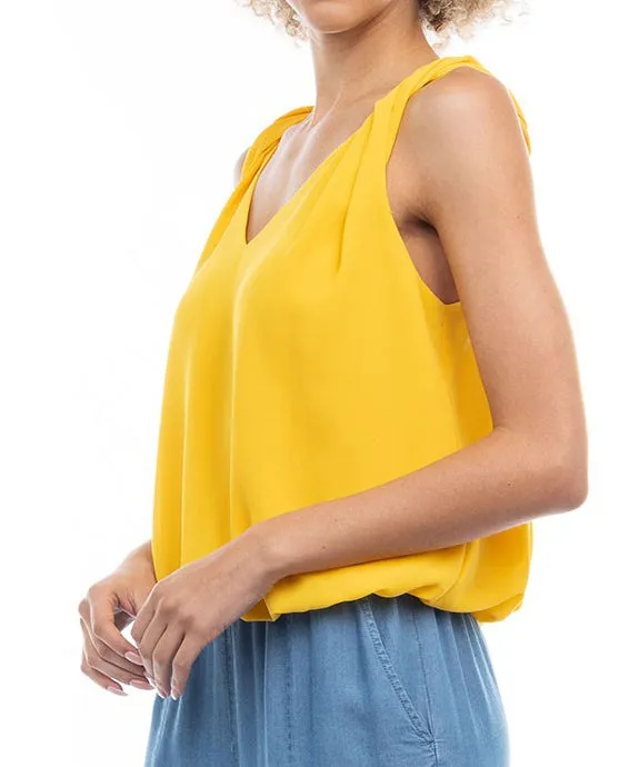 Sleeveless Bubble Top with Twisted Shoulder Detail - Sunflower