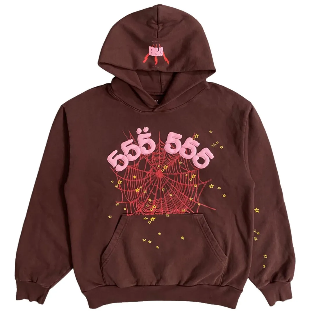 Sp5der Angel Number Hoodie Brown