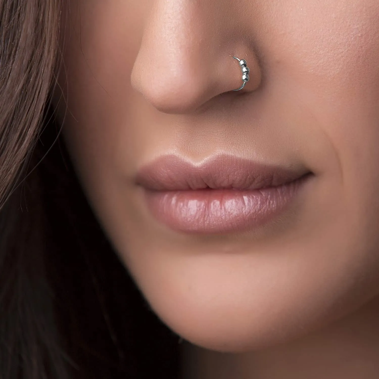 Sterling Silver Beaded Hoop Nose Ring