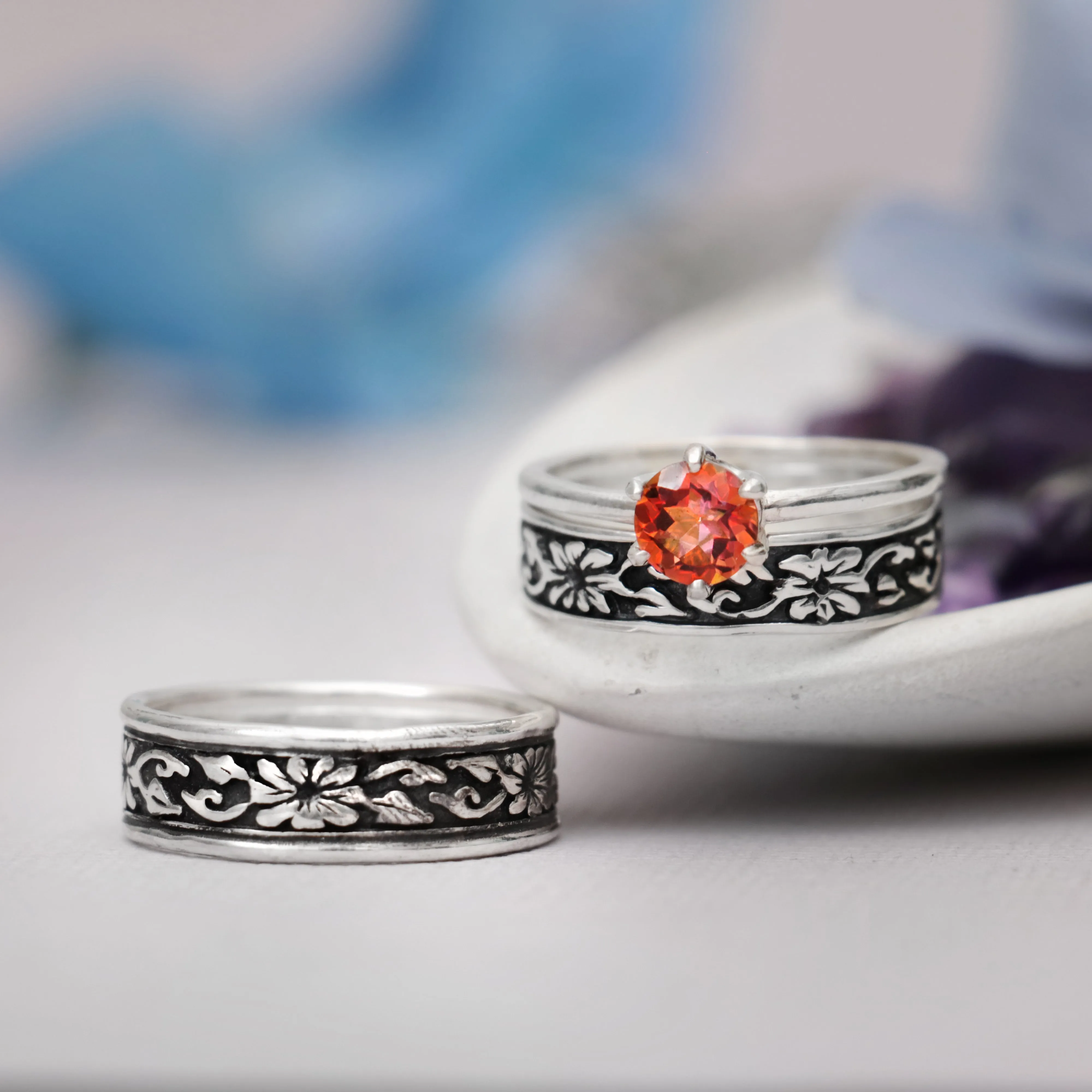 Sterling Silver Morning Glory Couples Ring Set  | Moonkist Designs