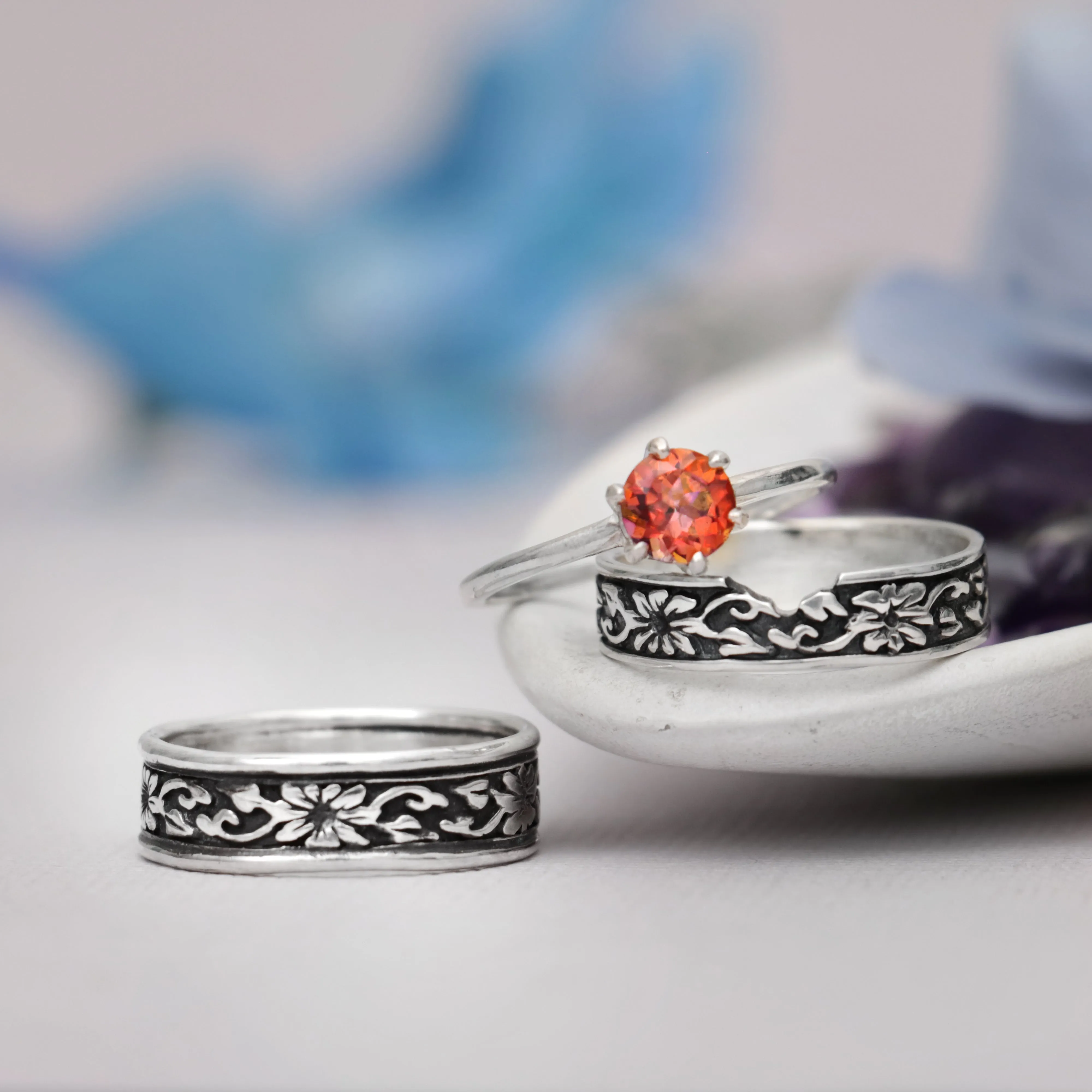 Sterling Silver Morning Glory Couples Ring Set  | Moonkist Designs