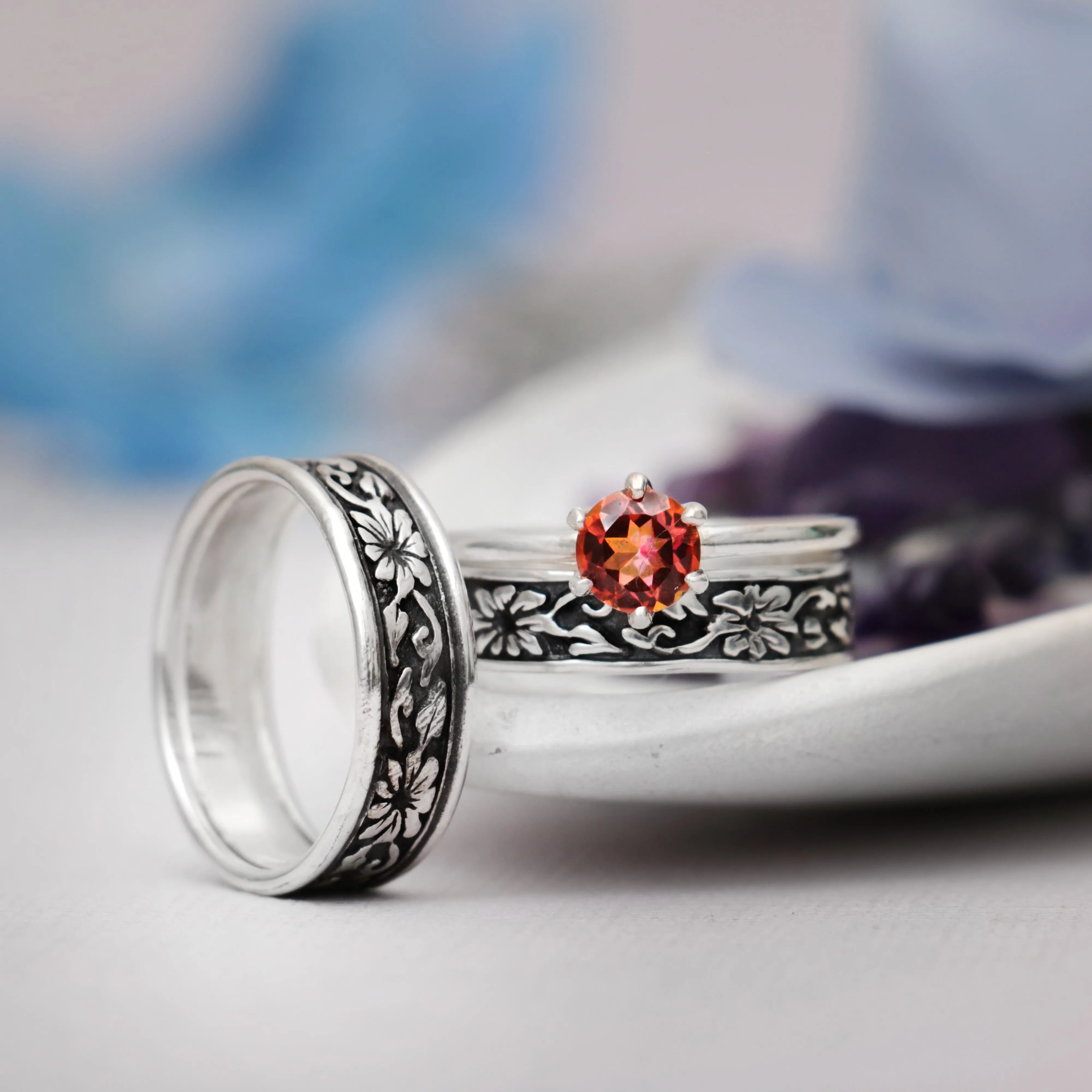 Sterling Silver Morning Glory Couples Ring Set  | Moonkist Designs