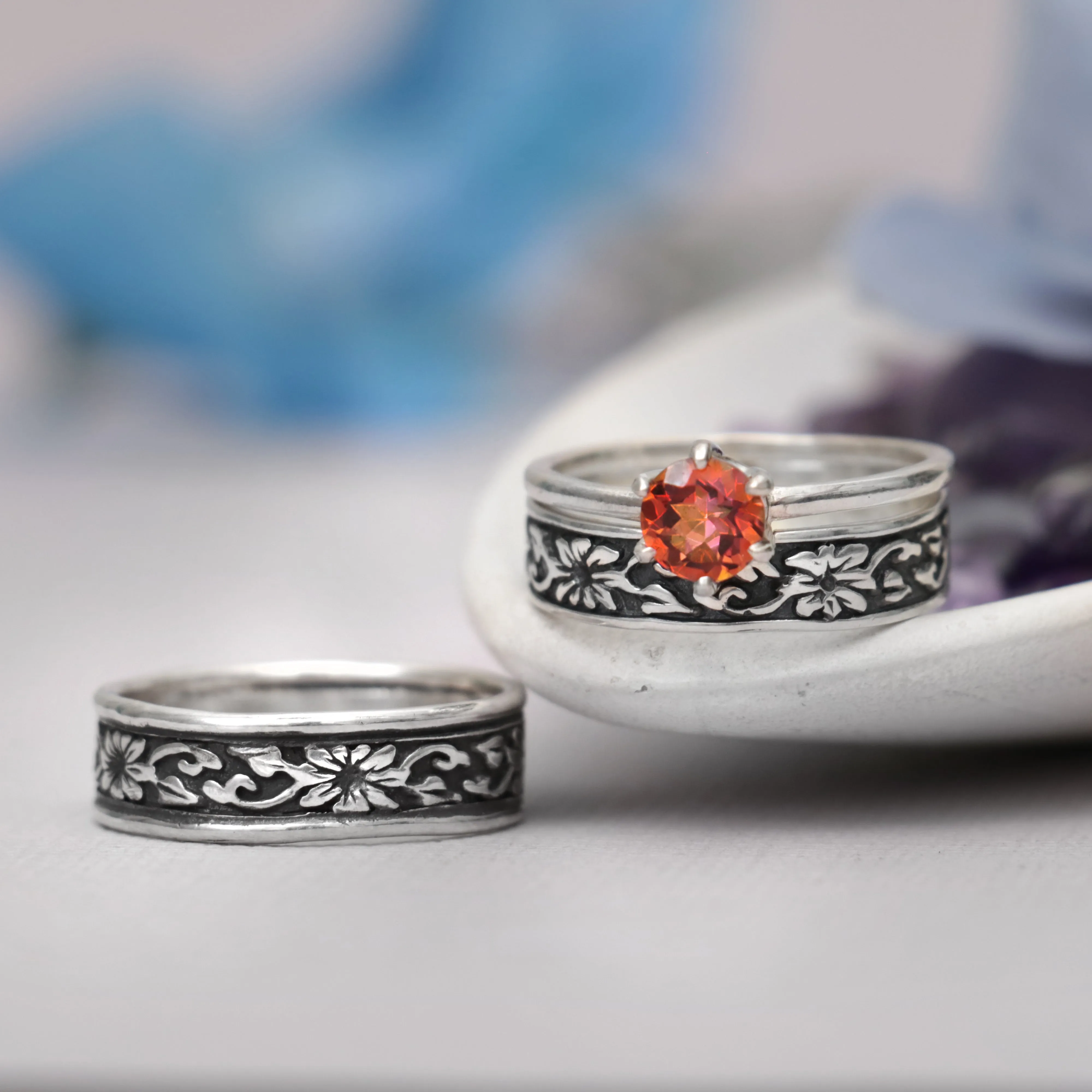 Sterling Silver Morning Glory Couples Ring Set  | Moonkist Designs