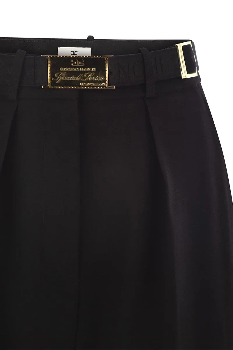 STRAIGHT CREPE TROUSERS WITH POCKETS AND BELT