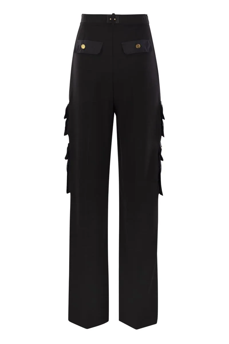 STRAIGHT CREPE TROUSERS WITH POCKETS AND BELT