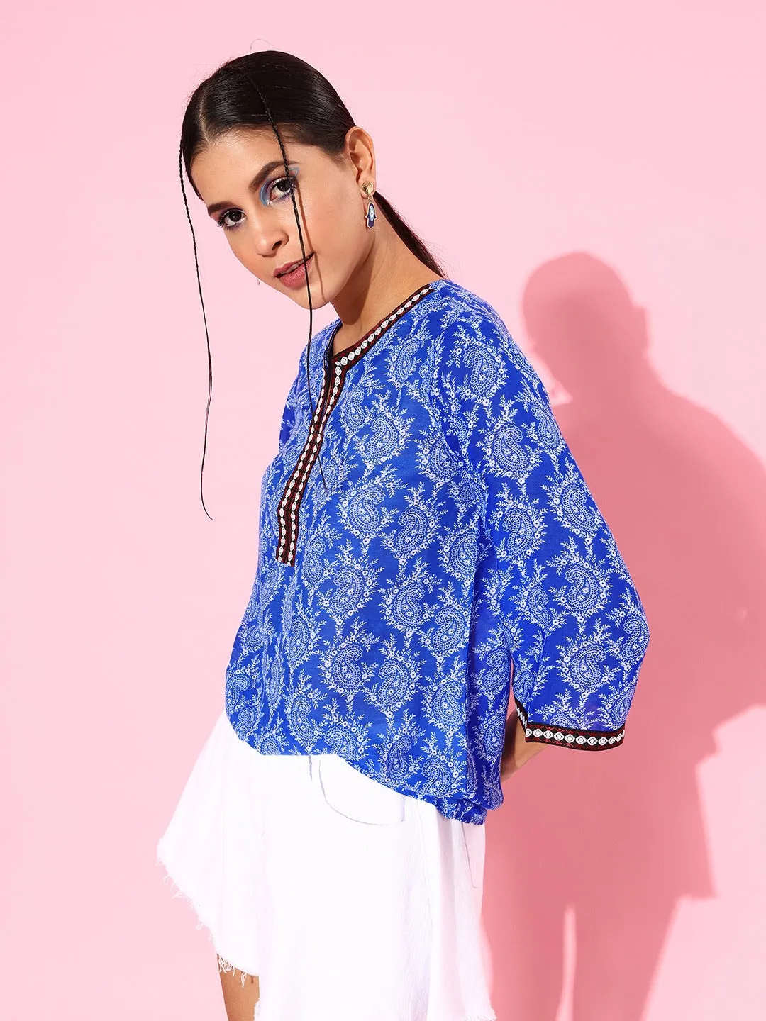 Style Quotient Women Blue & White Ethnic Printed Tunic