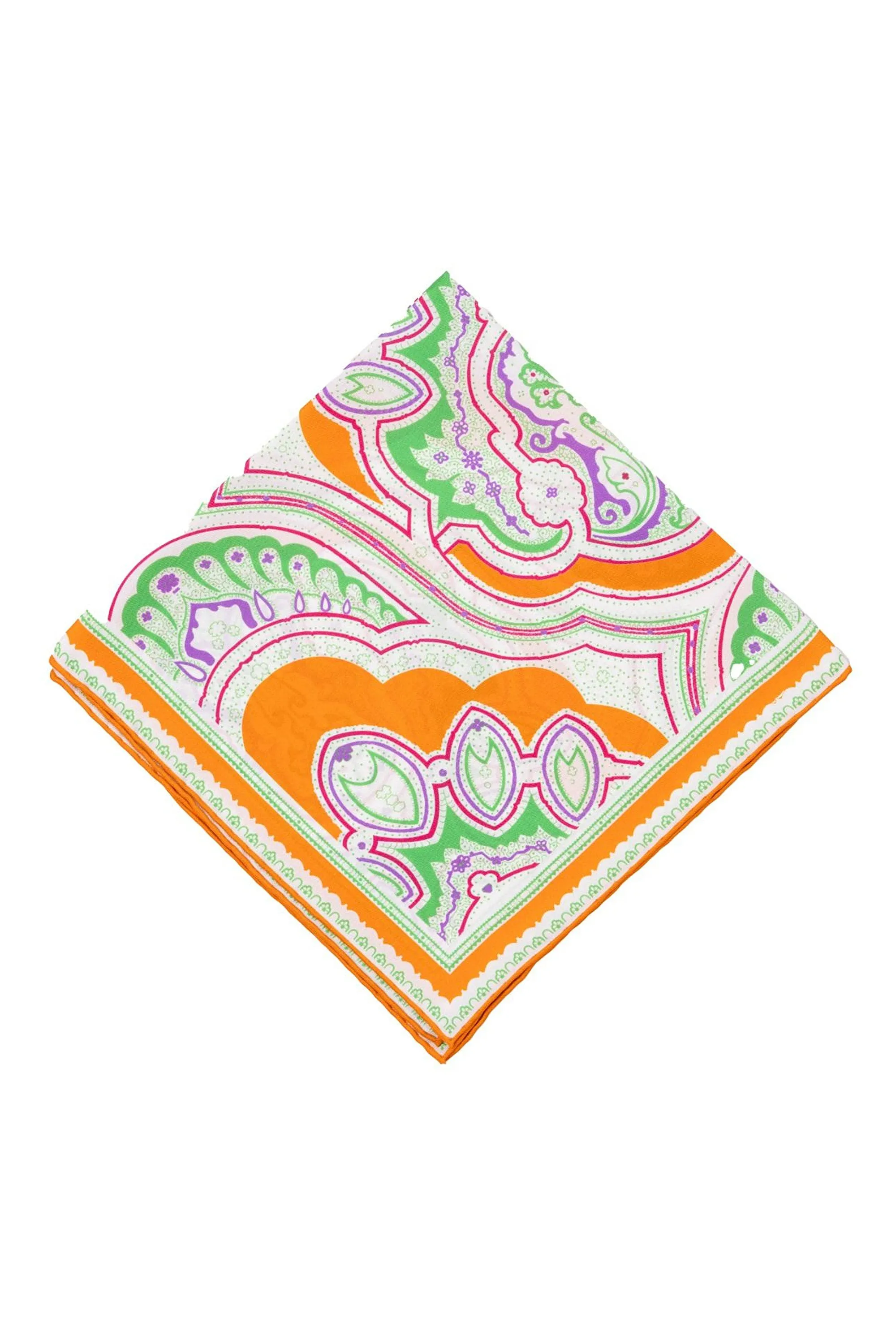 Summery Orange & White Large Paisley Silk Pocket Square