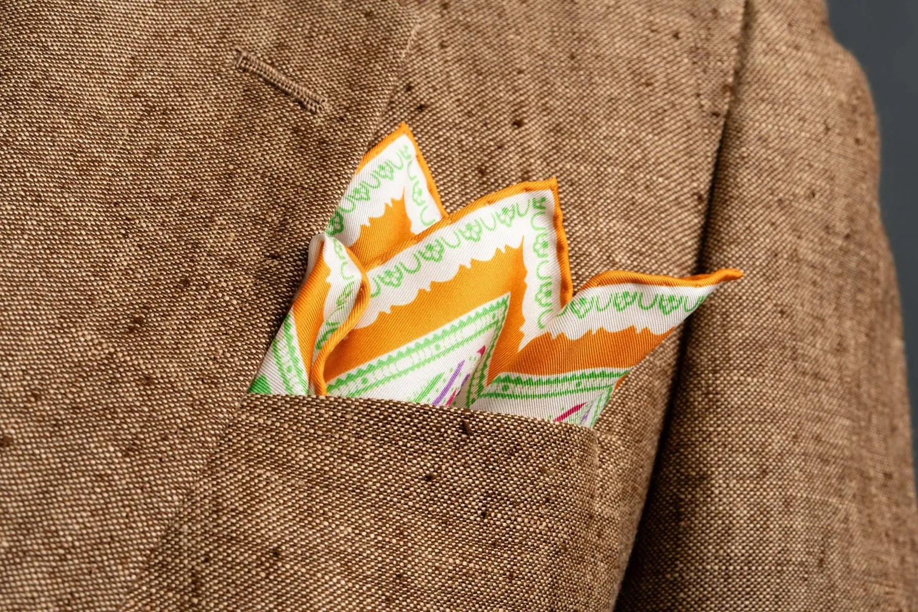 Summery Orange & White Large Paisley Silk Pocket Square