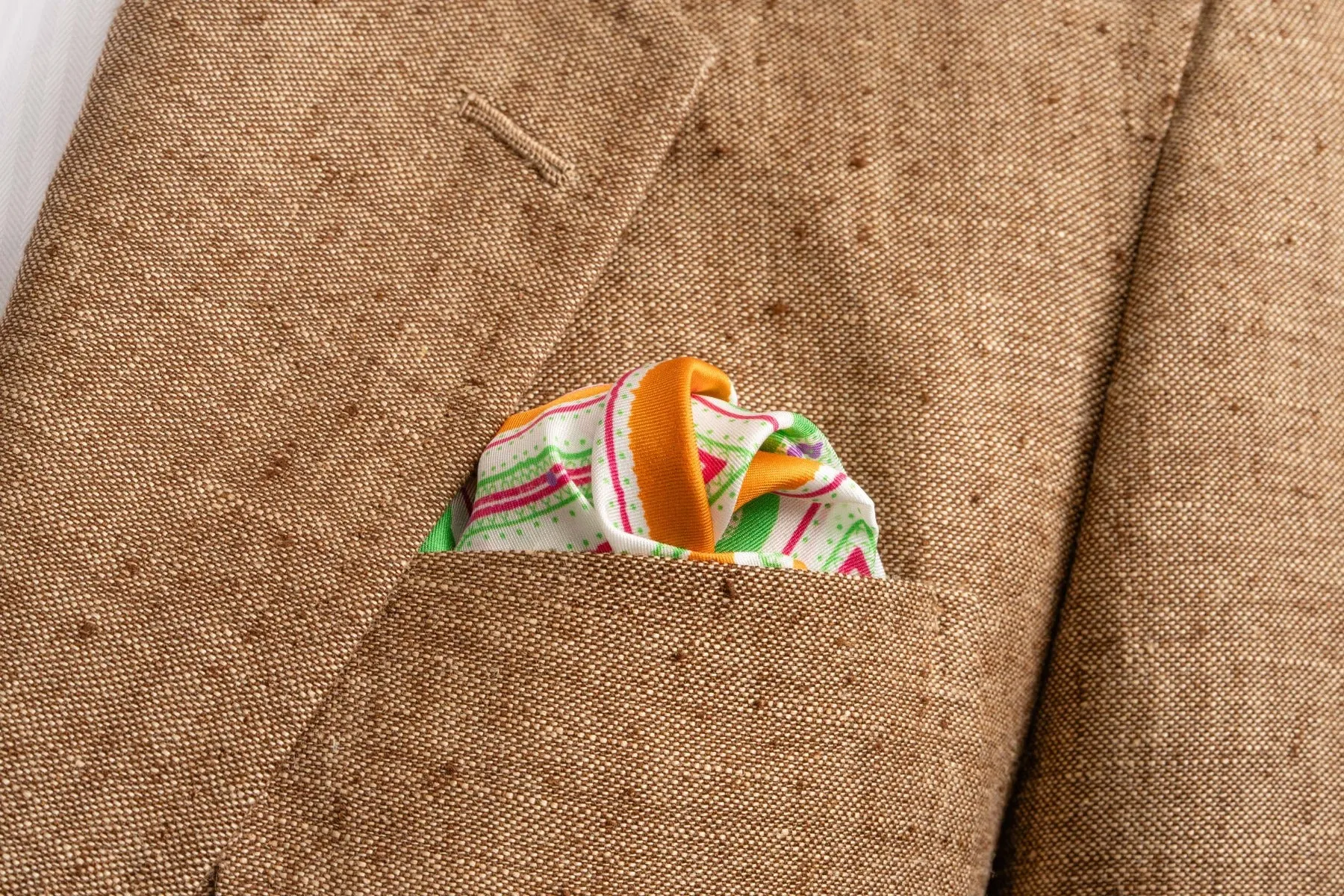 Summery Orange & White Large Paisley Silk Pocket Square