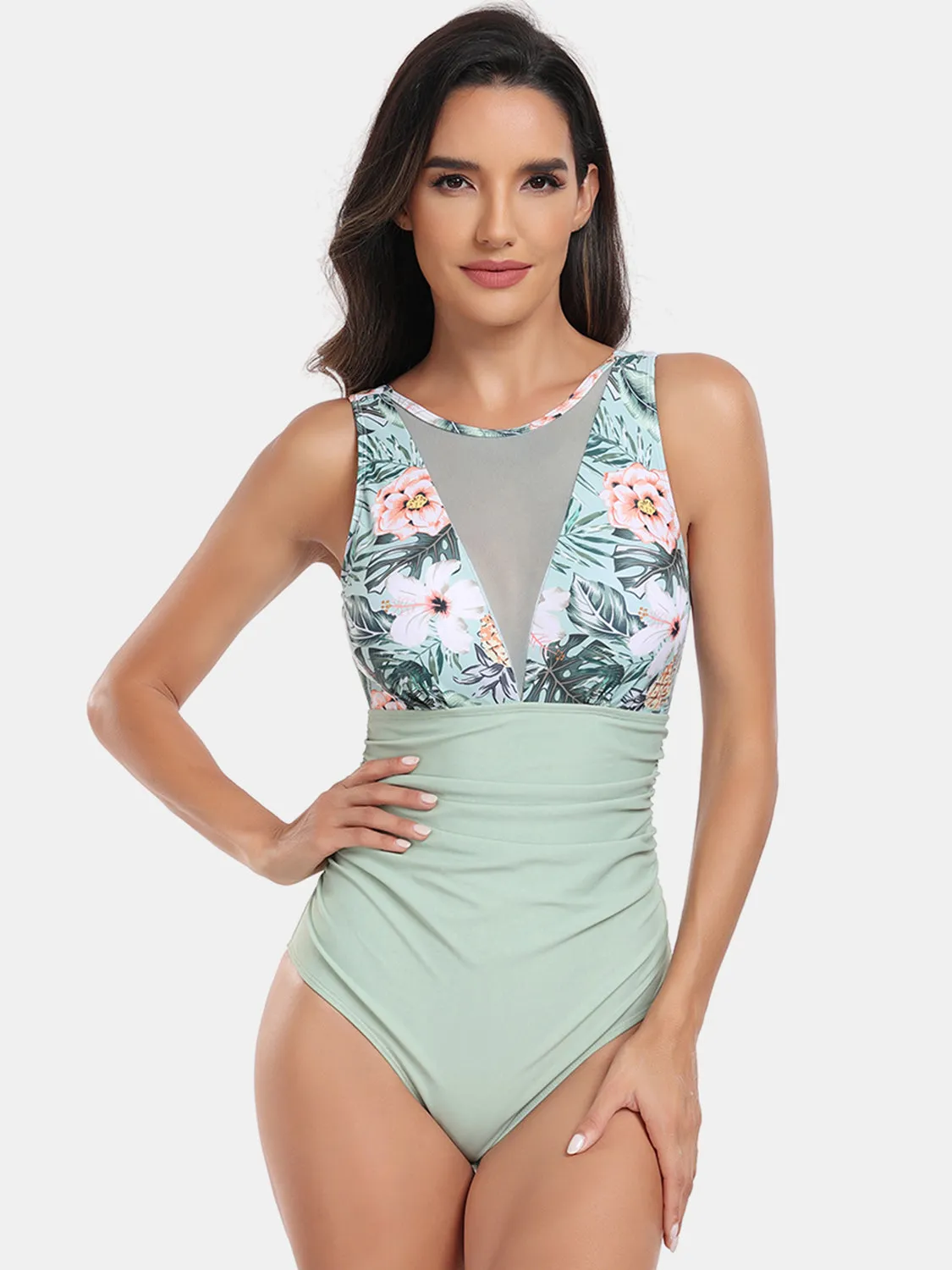 Sunset Vacation  Cutout Printed Round Neck One-Piece Swimwear