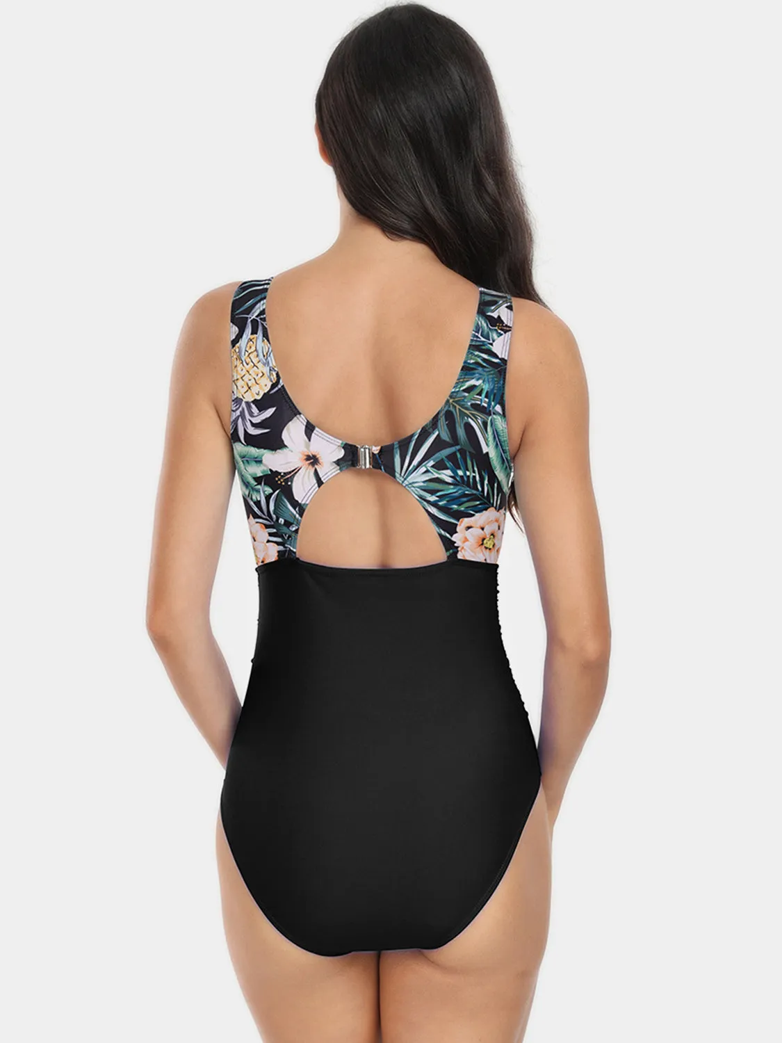 Sunset Vacation  Cutout Printed Round Neck One-Piece Swimwear