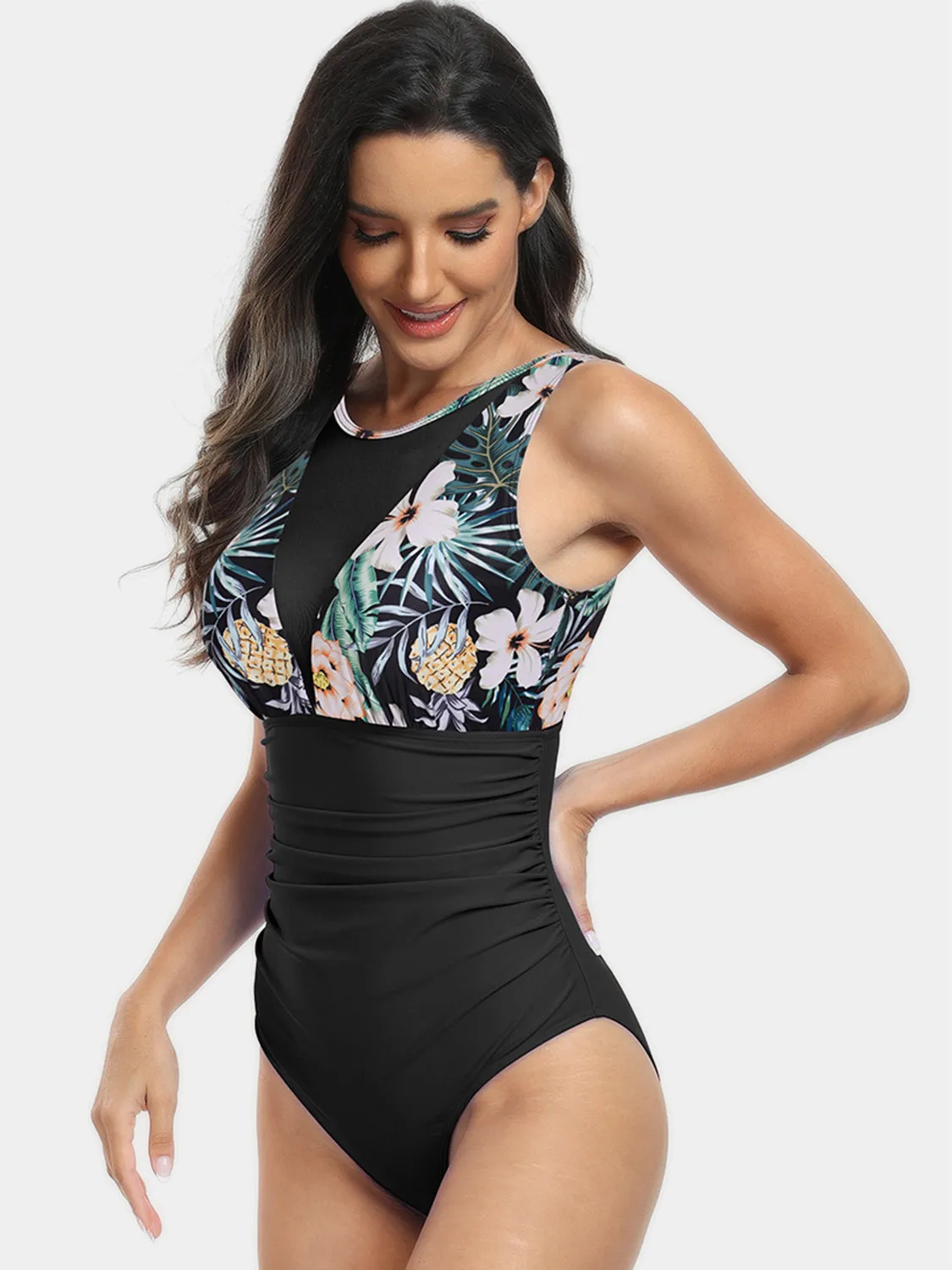 Sunset Vacation  Cutout Printed Round Neck One-Piece Swimwear