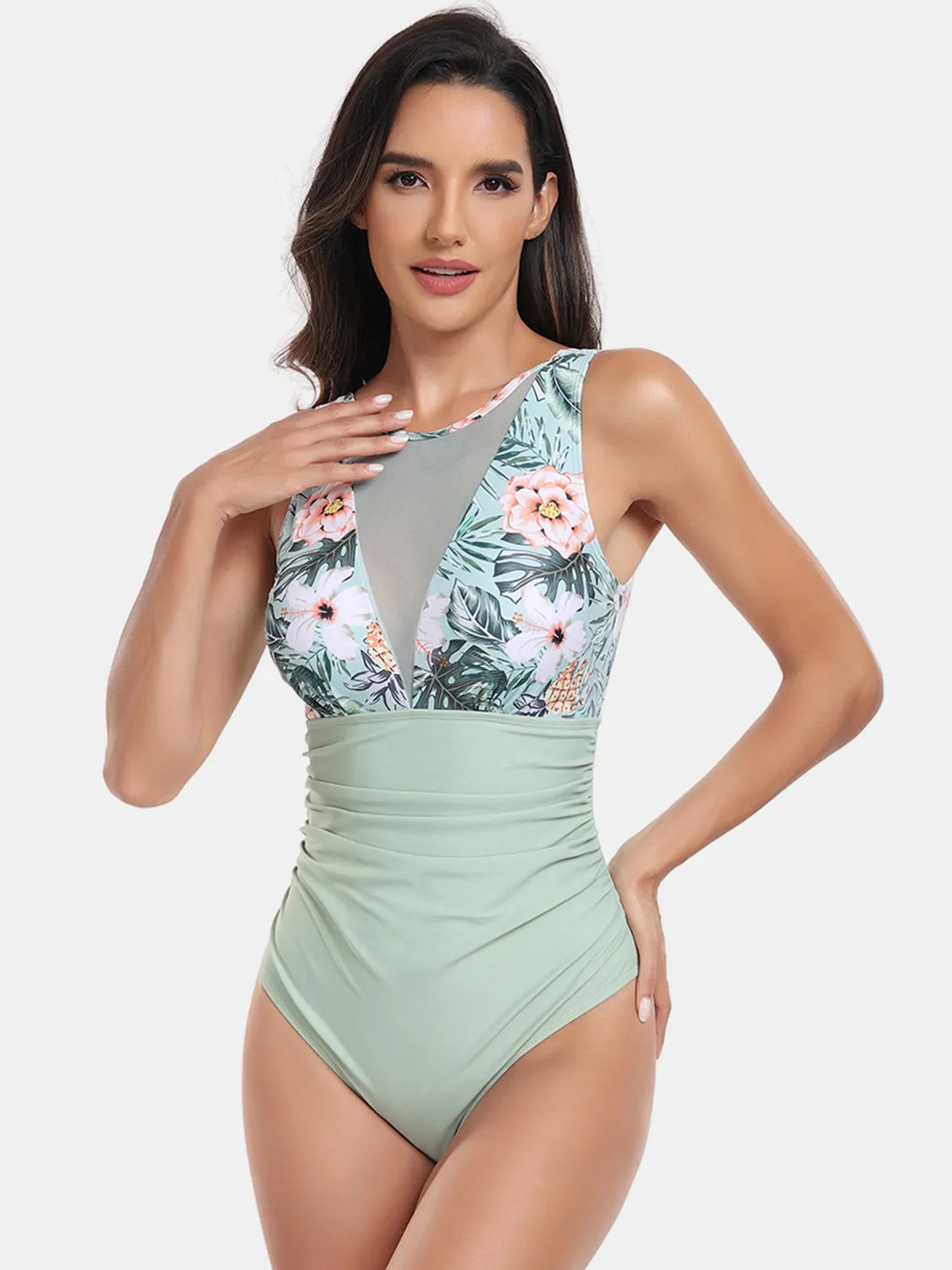 Sunset Vacation  Cutout Printed Round Neck One-Piece Swimwear