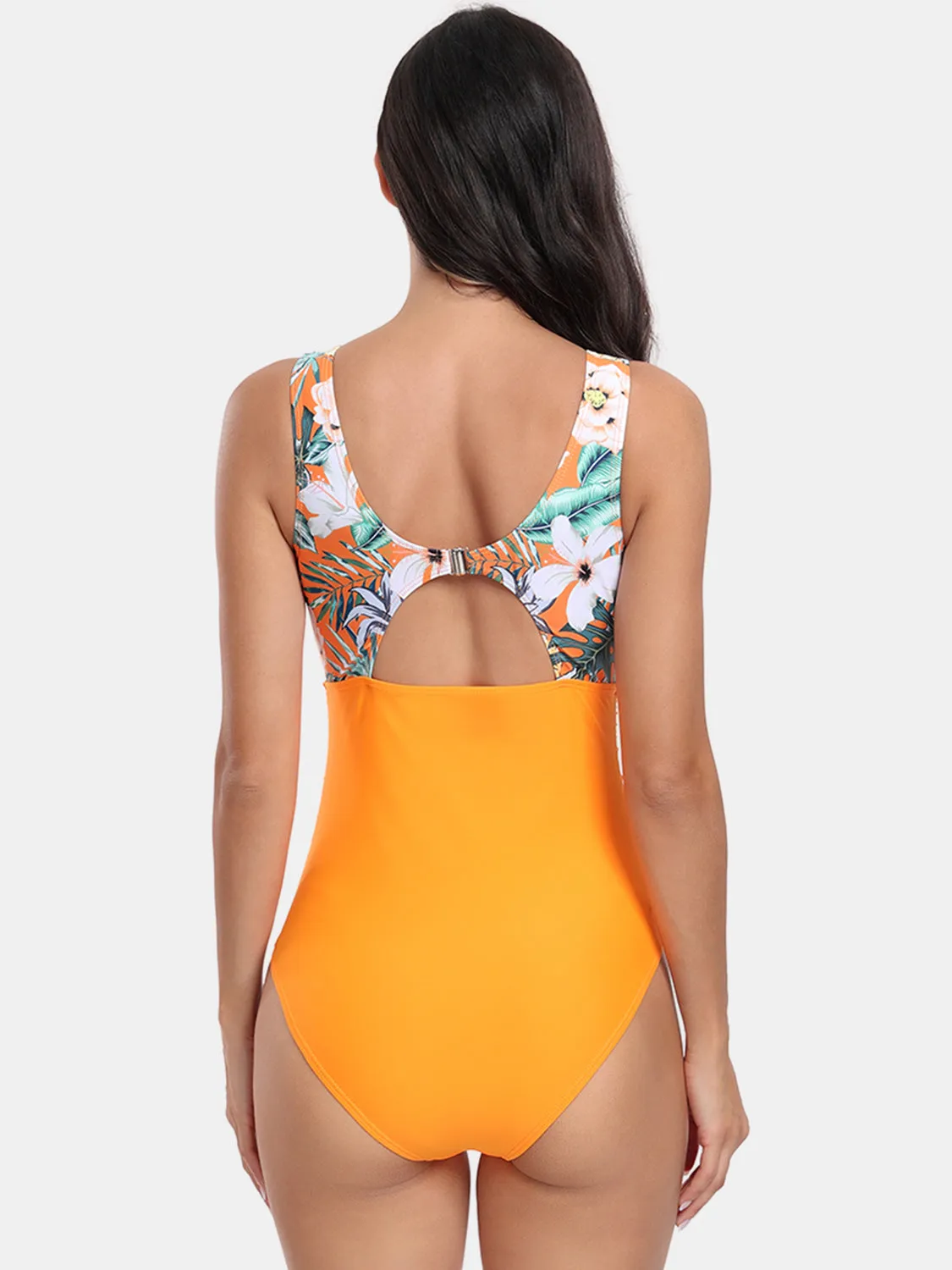 Sunset Vacation  Cutout Printed Round Neck One-Piece Swimwear