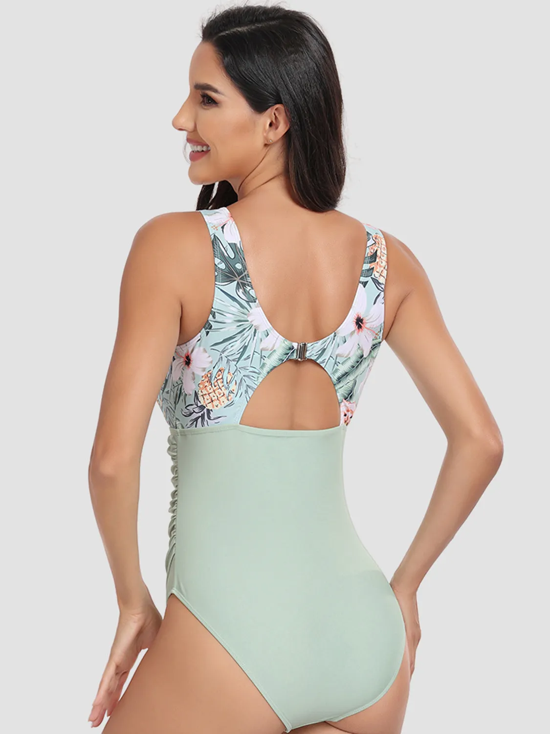 Sunset Vacation  Cutout Printed Round Neck One-Piece Swimwear