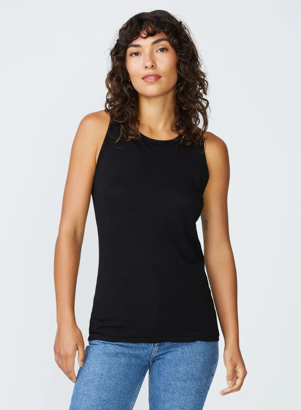 Supima Slub Jersey Racerback Tank Top in Black