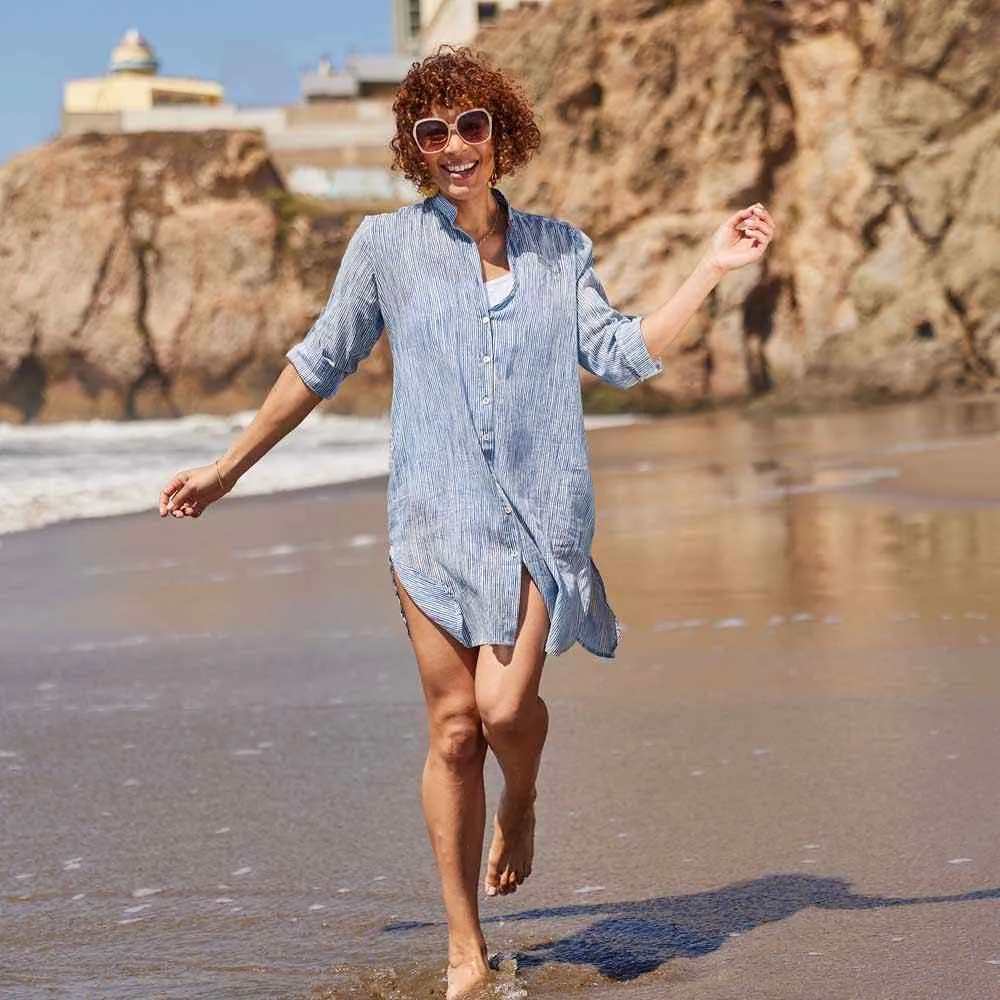 Suri Navy Button Down Beach Tunic