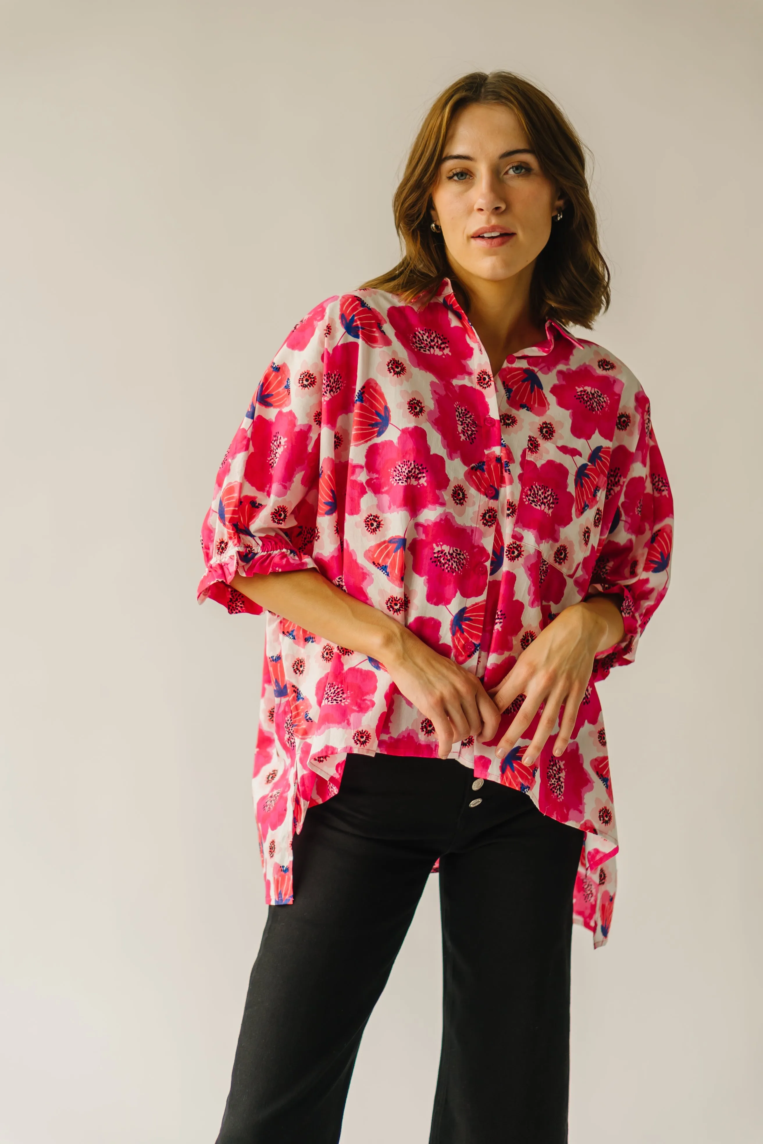 The Briar Floral Drop Shoulder Blouse in Rose