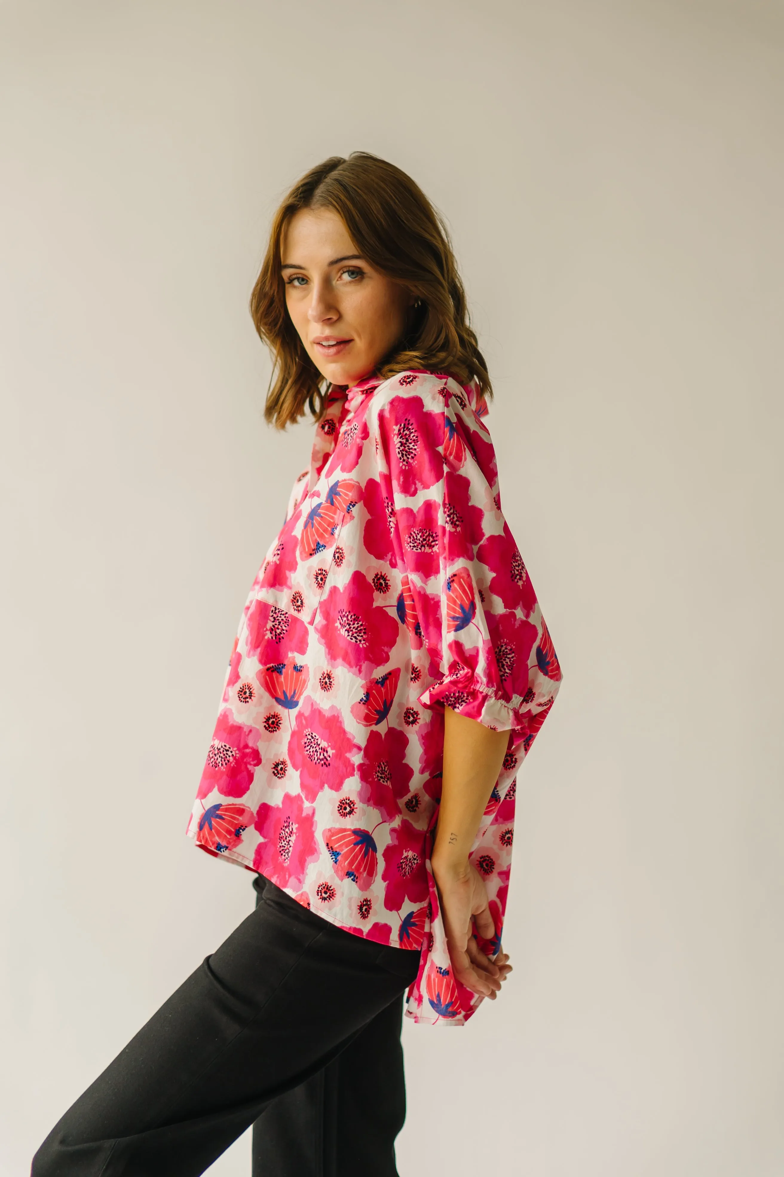 The Briar Floral Drop Shoulder Blouse in Rose