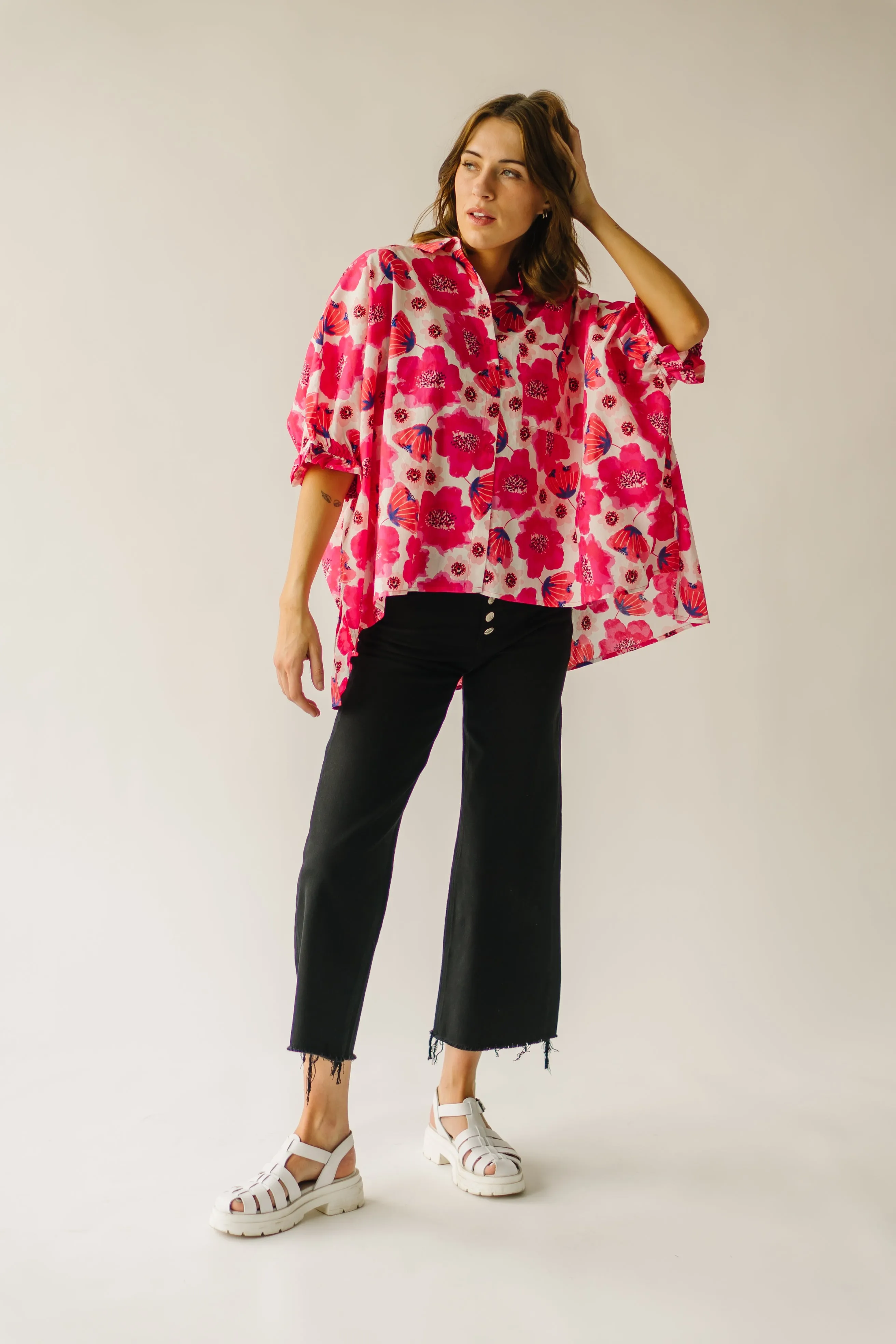 The Briar Floral Drop Shoulder Blouse in Rose