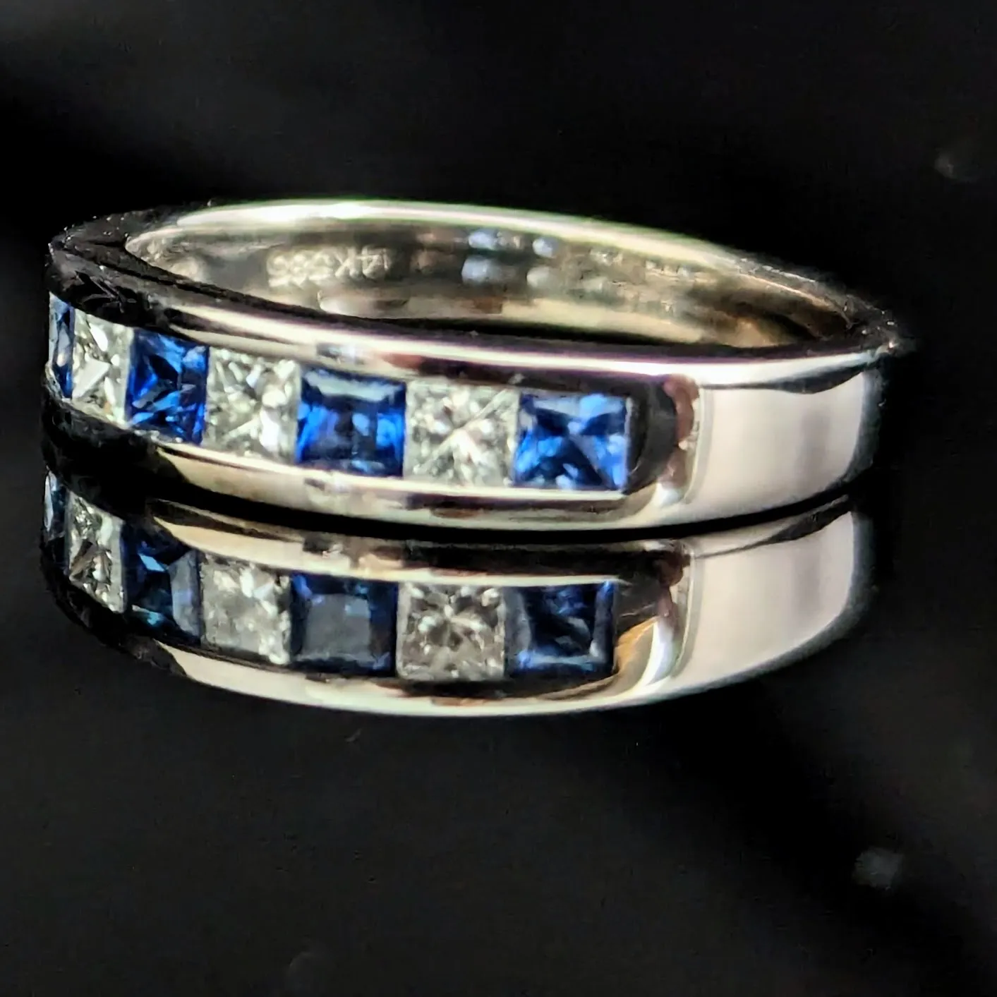 The Knightdale - Estate Princess Cut Diamonds & Sapphires 14k White Gold Band