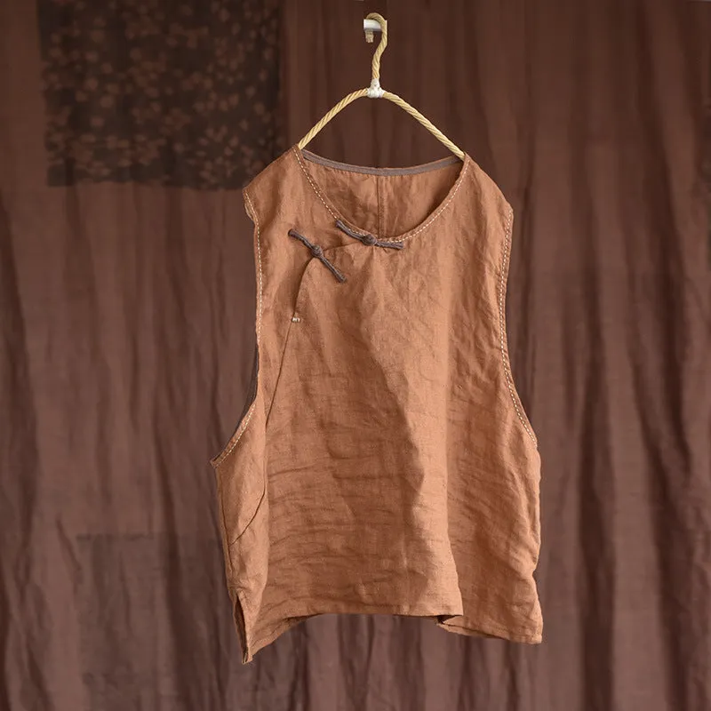 Traditional Handmade Embroidered Hem Retro Linen Vest