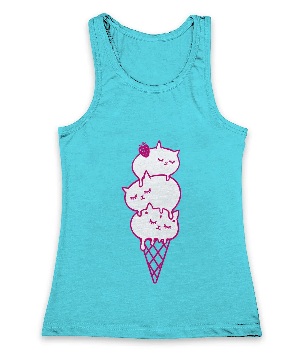 Turquoise Cat Ice Cream Cone Racerback Tank