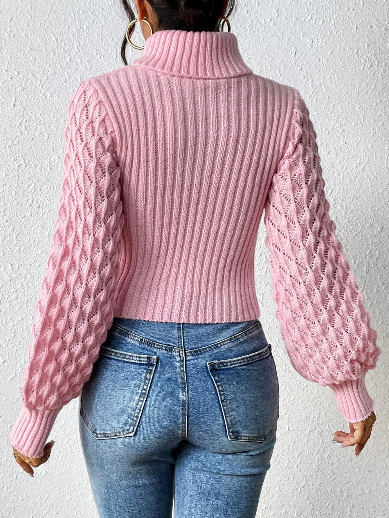 Turtleneck Cut Out Cable Knit Sweater