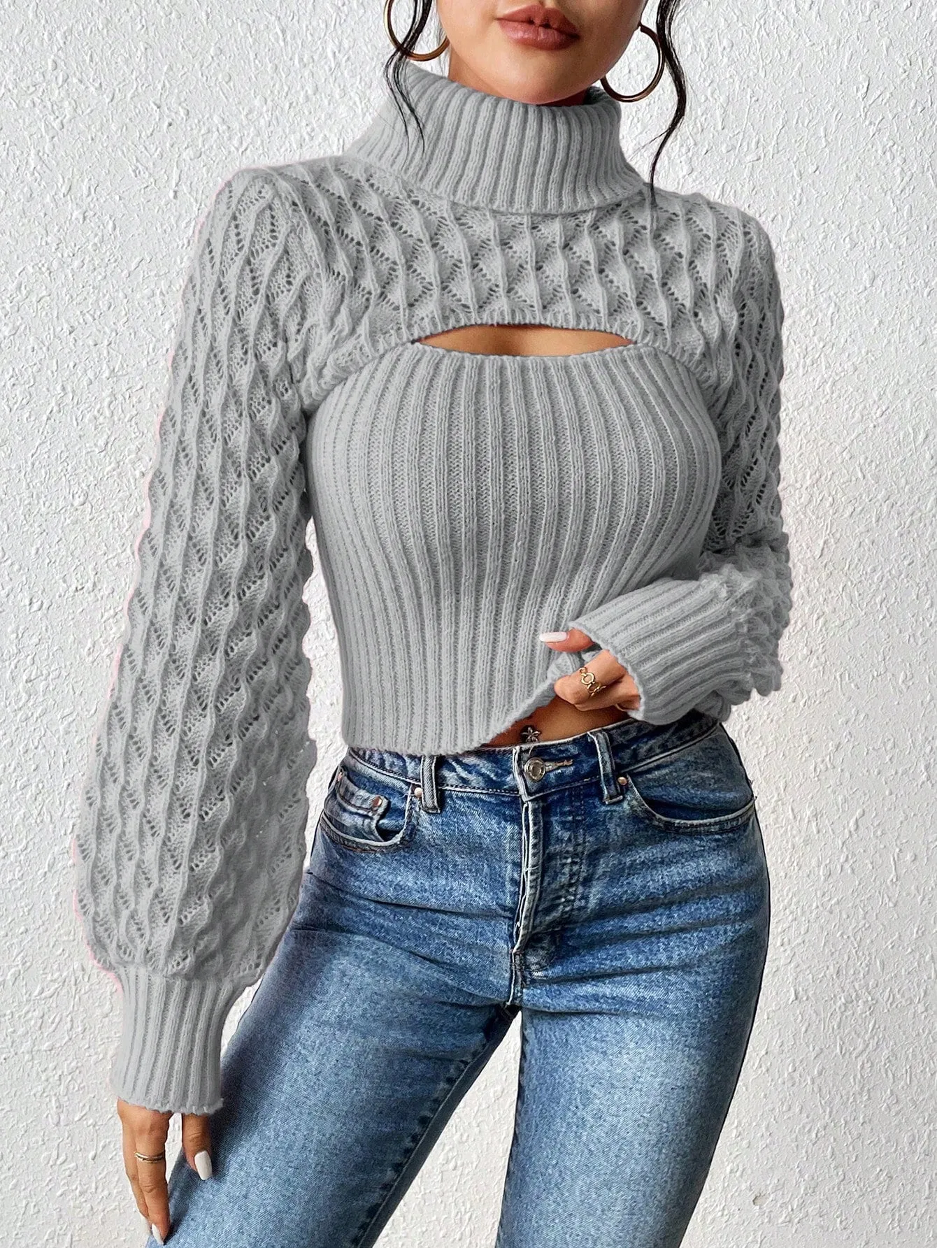 Turtleneck Cut Out Cable Knit Sweater