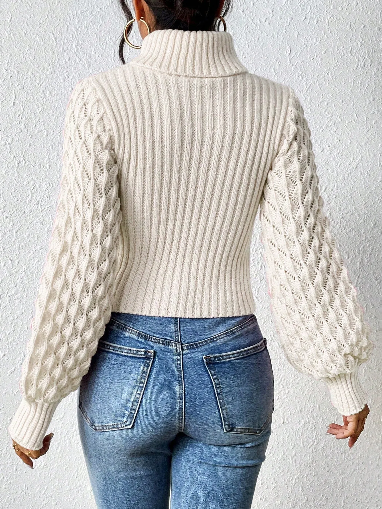 Turtleneck Cut Out Cable Knit Sweater