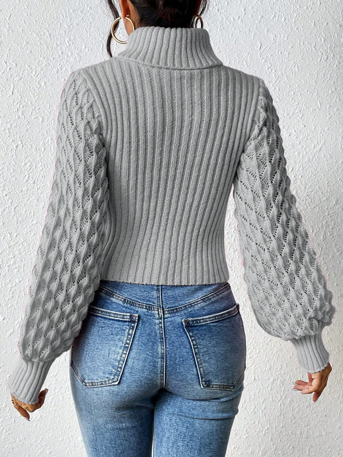 Turtleneck Cut Out Cable Knit Sweater