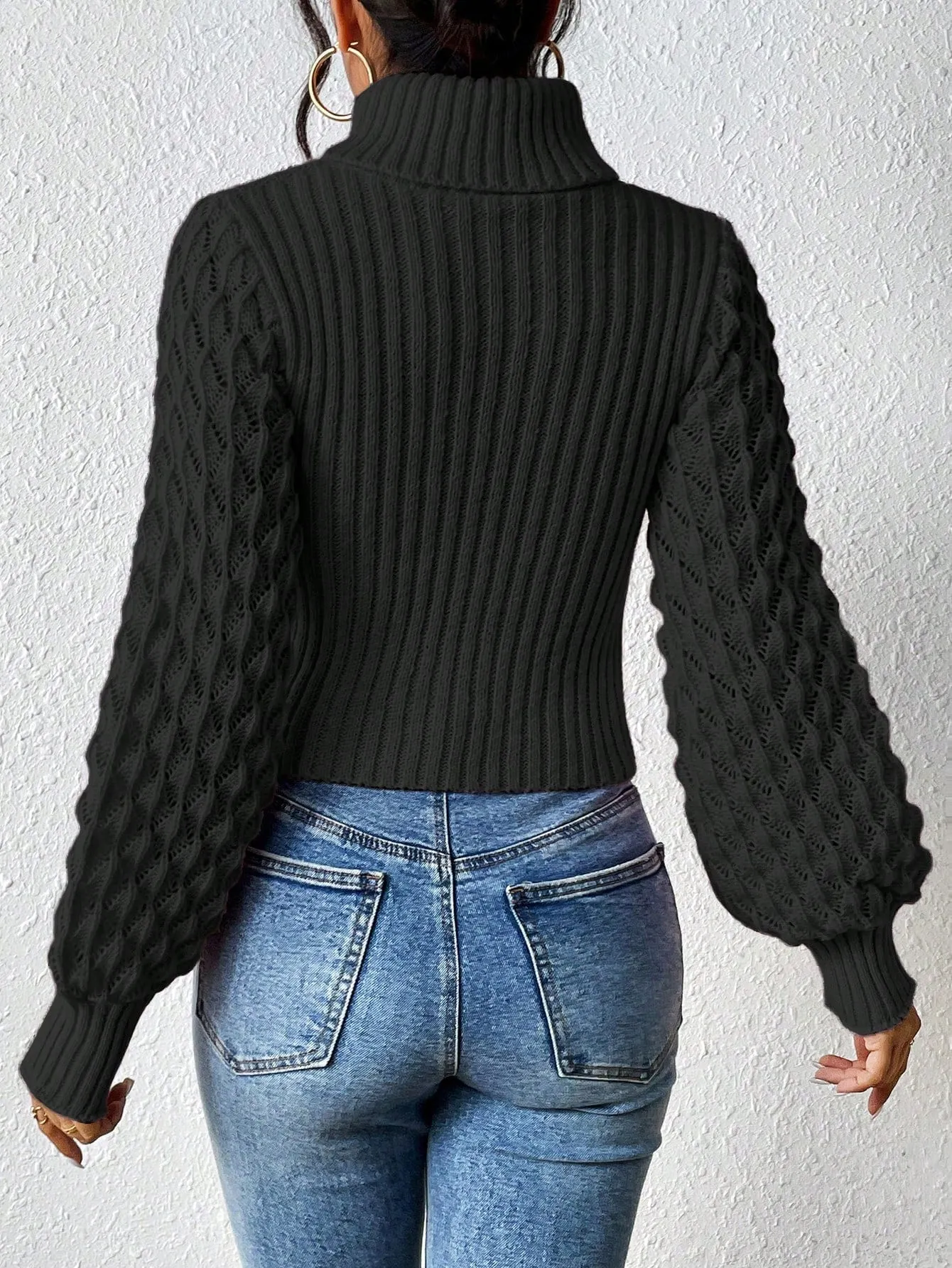 Turtleneck Cut Out Cable Knit Sweater