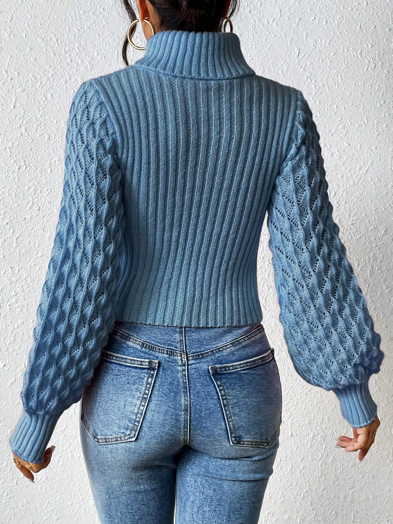 Turtleneck Cut Out Cable Knit Sweater