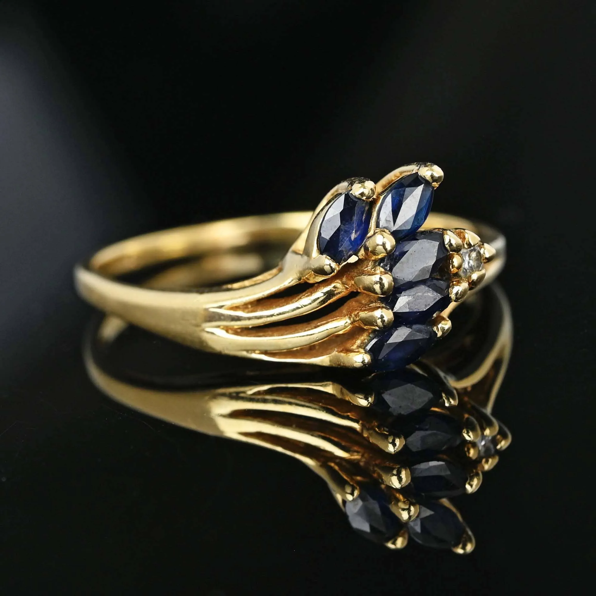 Vintage 14K Gold Marquise Sapphire Cluster Diamond Ring