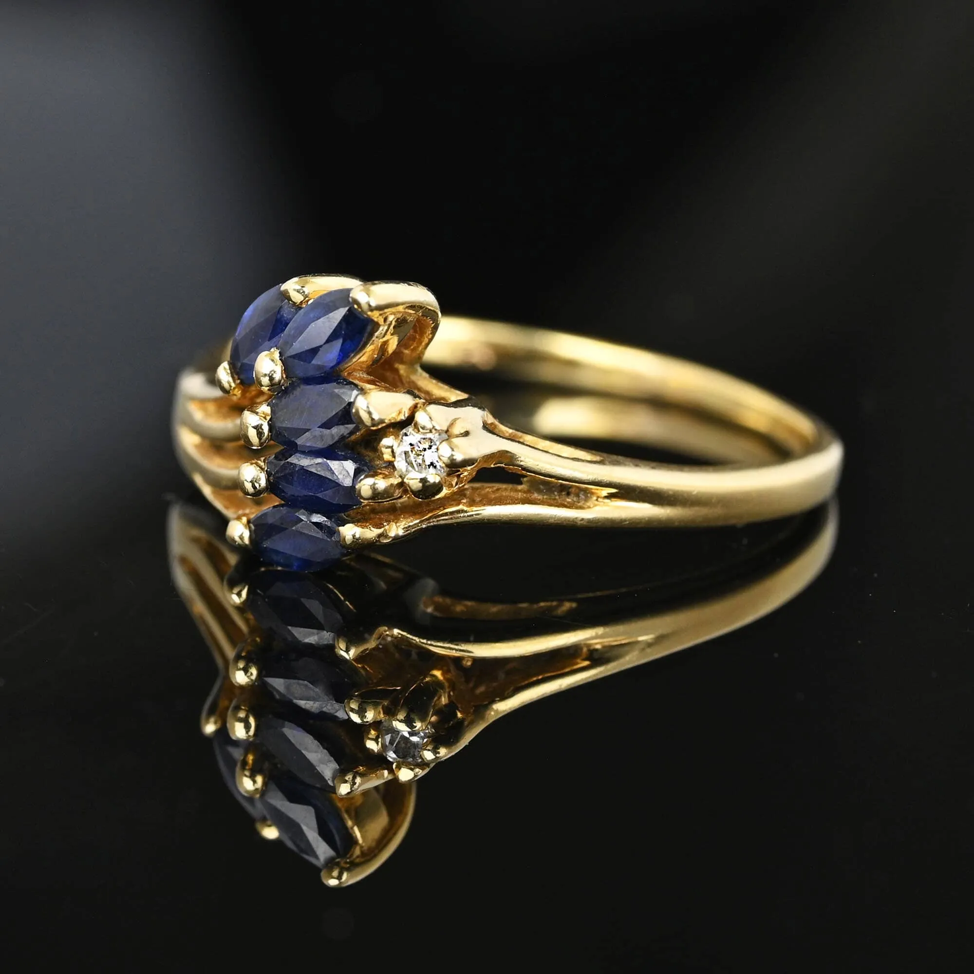 Vintage 14K Gold Marquise Sapphire Cluster Diamond Ring