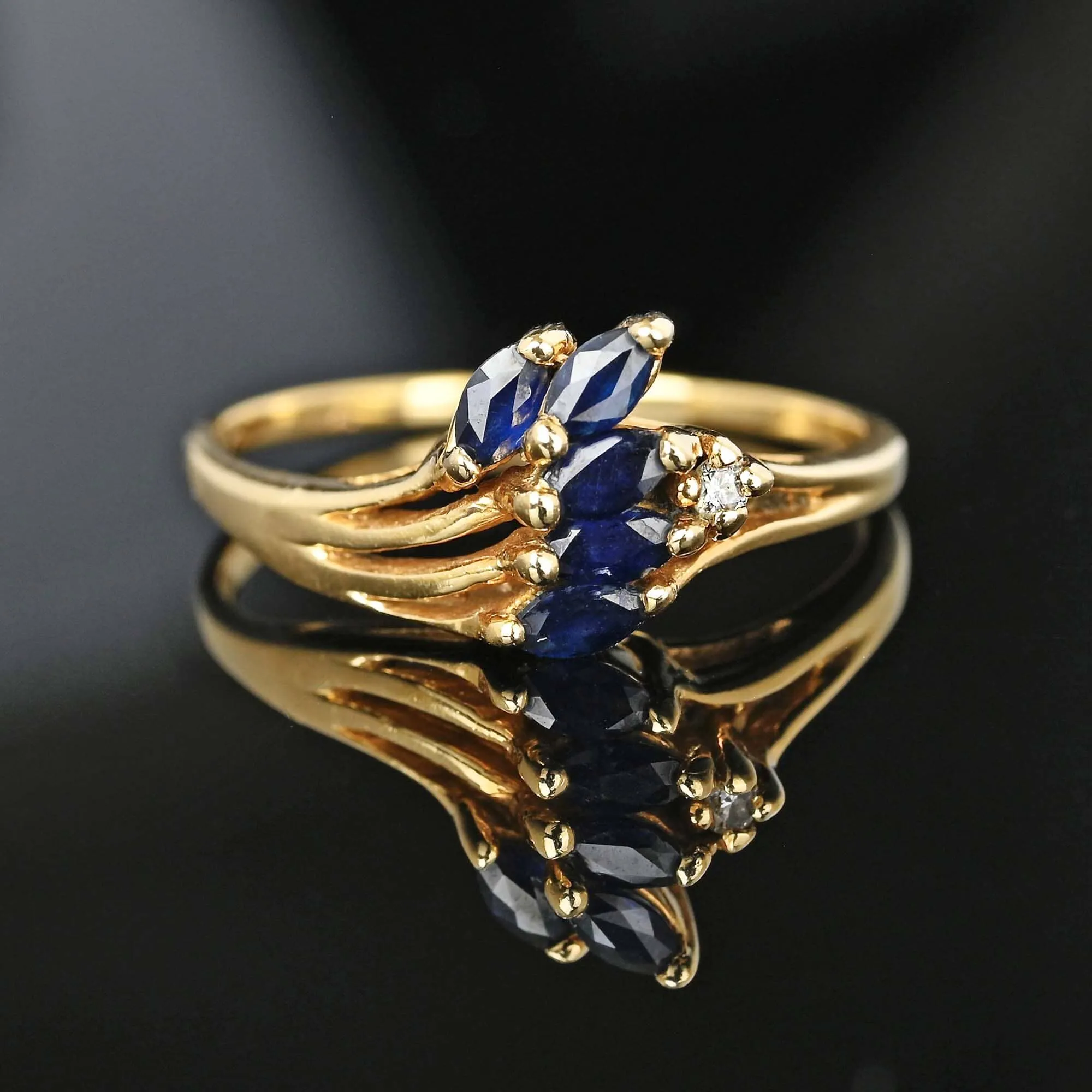 Vintage 14K Gold Marquise Sapphire Cluster Diamond Ring