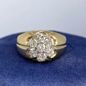 Vintage 14K Gold Seven Stone Diamond Cluster Ring Size 9.75