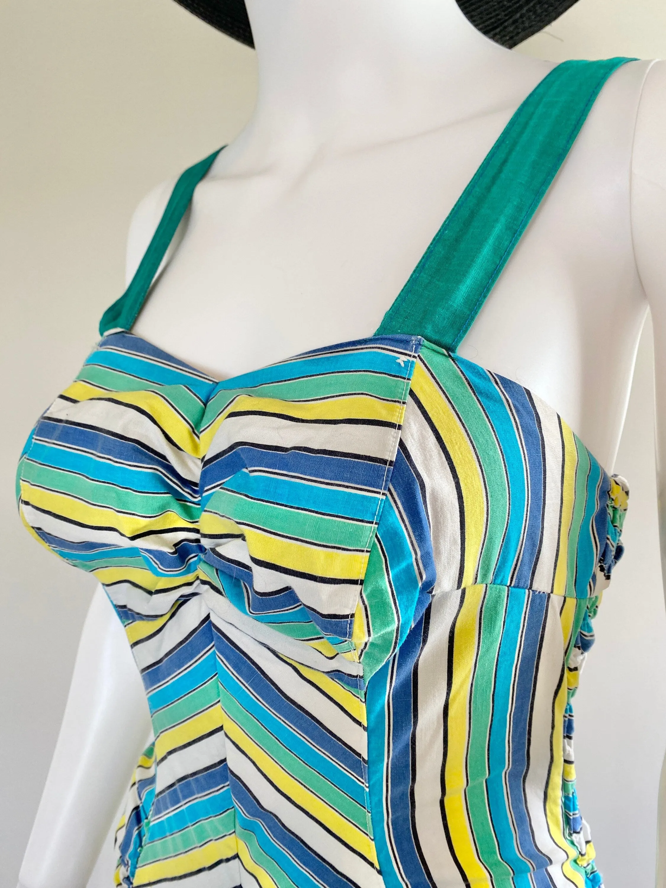 Vintage 1940s Striped Swimsuit / 40s Retro Bathing Suit / 40s Swimwear / Size S