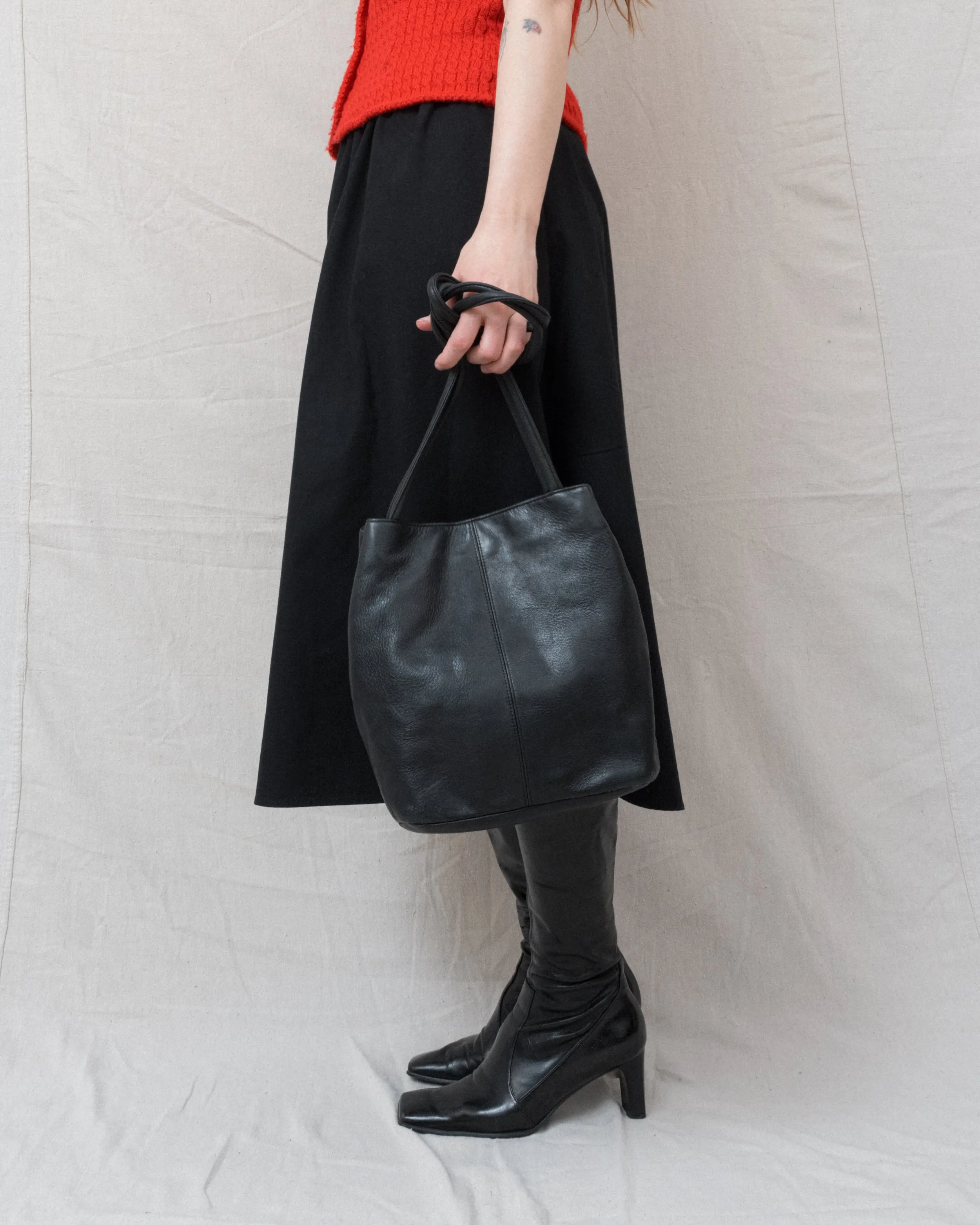 Vintage A. GIANETTI Black Leather Bucket Bag