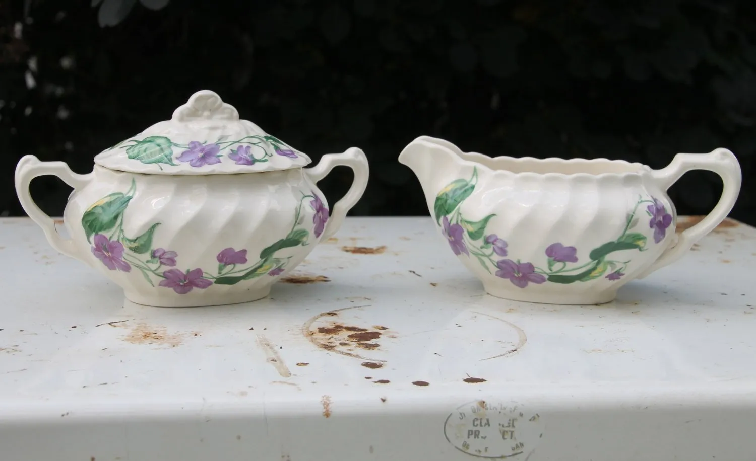 Vintage Royal Violet China Cream and Sugar Set by Royal China USA with Delicate Hand Painted Violet Pattern Serving Set of 2