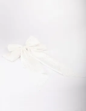 White Fabric Satin Drop Bow Hair Clip