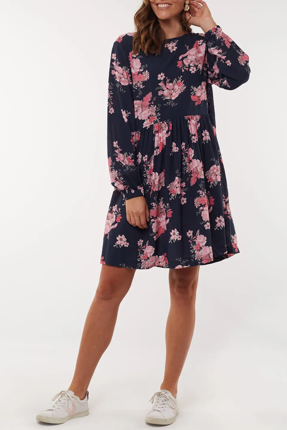 Wildflower LS Navy Floral Shift Dress